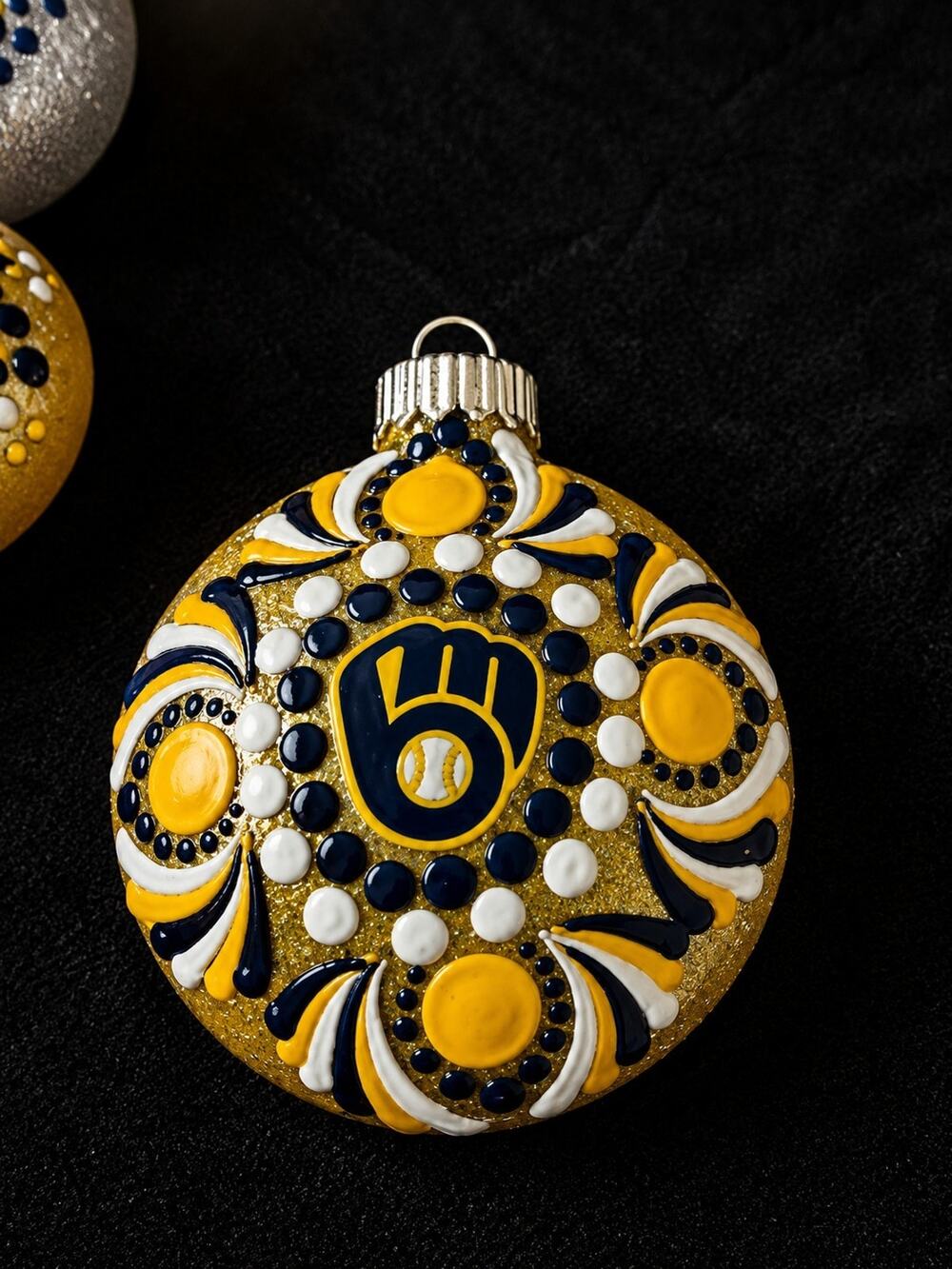 Milwaukee Brewers Hand-Painted Shatterproof Ornament 3” Dot Mandala